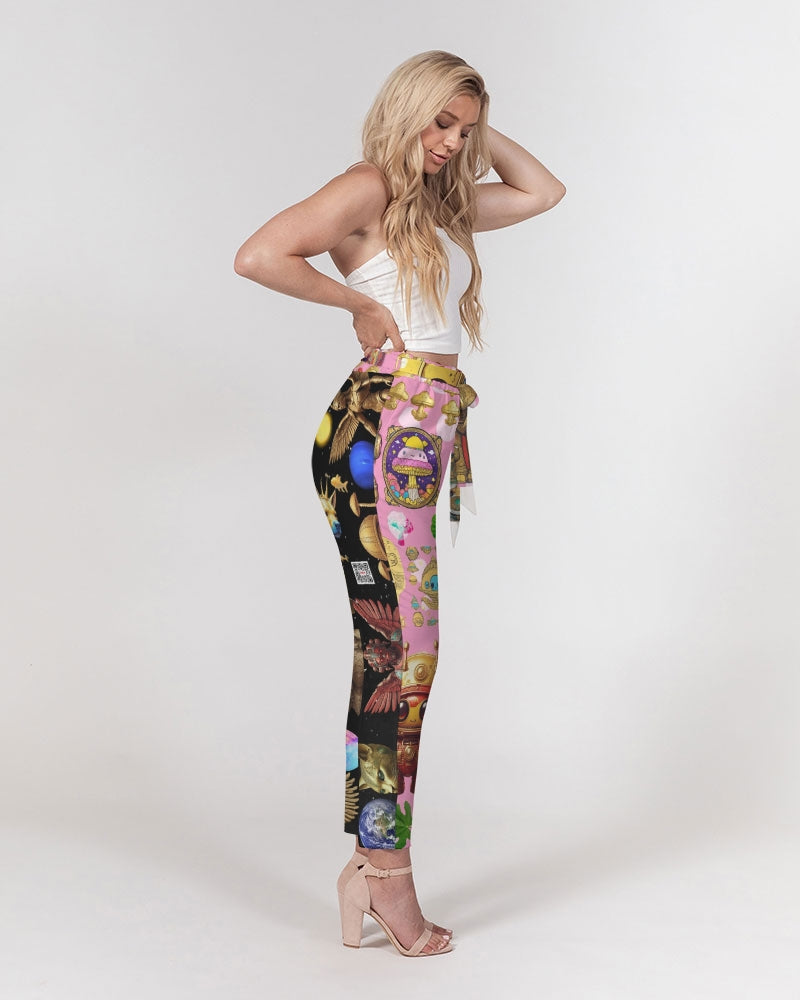 Alien Trendy Abstrak Collection Women's All-Over Print Belted Tapered Pants