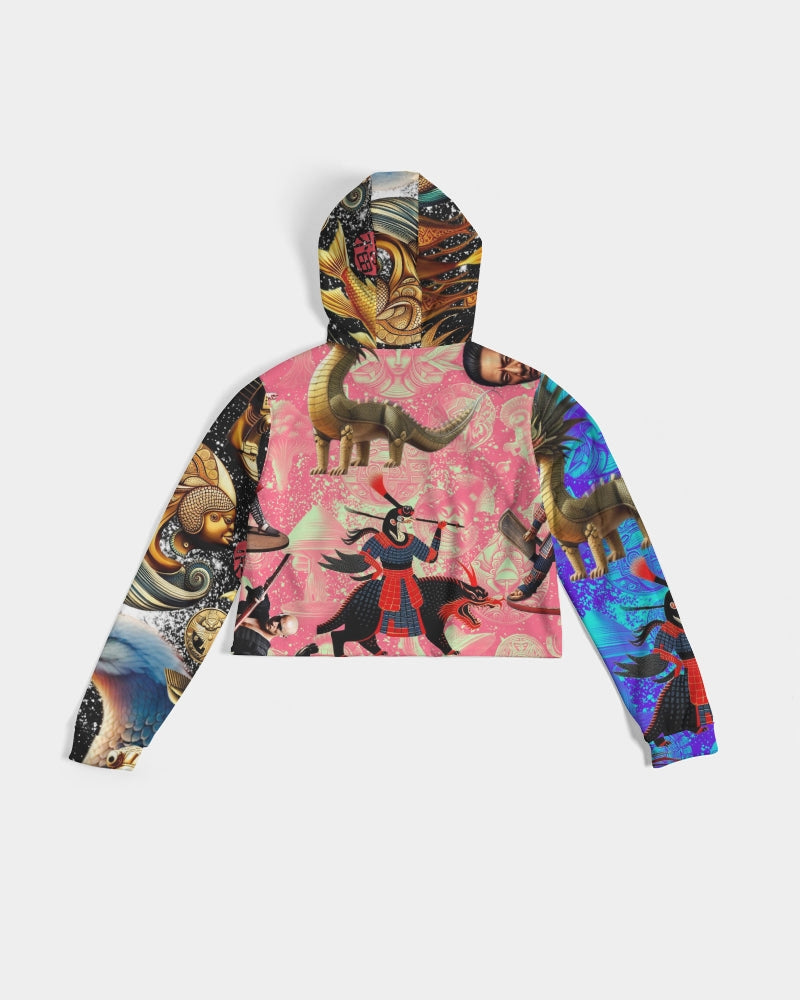 Trendy Abstrak Pattern Women's All-Over Print Cropped Hoodie