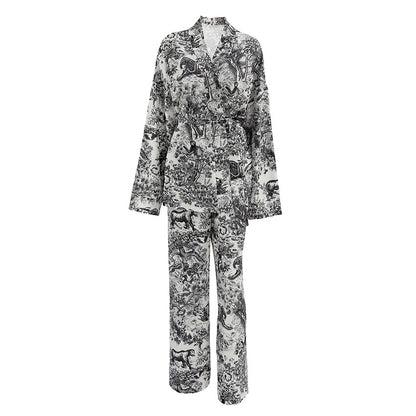 Skin-friendly Design Printing Long Sleeve Nightgown Women's Suit