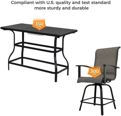 3 Piece Counter Height Patio Bar Set, Modern Round Bar Table and Swivel Bar Stools for Outdoor Kitchen Restaurant (Coffee)