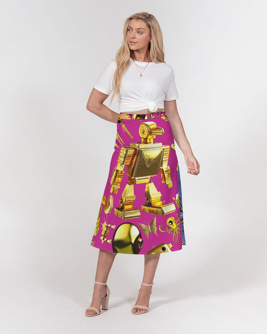 Robotic Abstrak Women's All-Over Print A-Line Midi Skirt