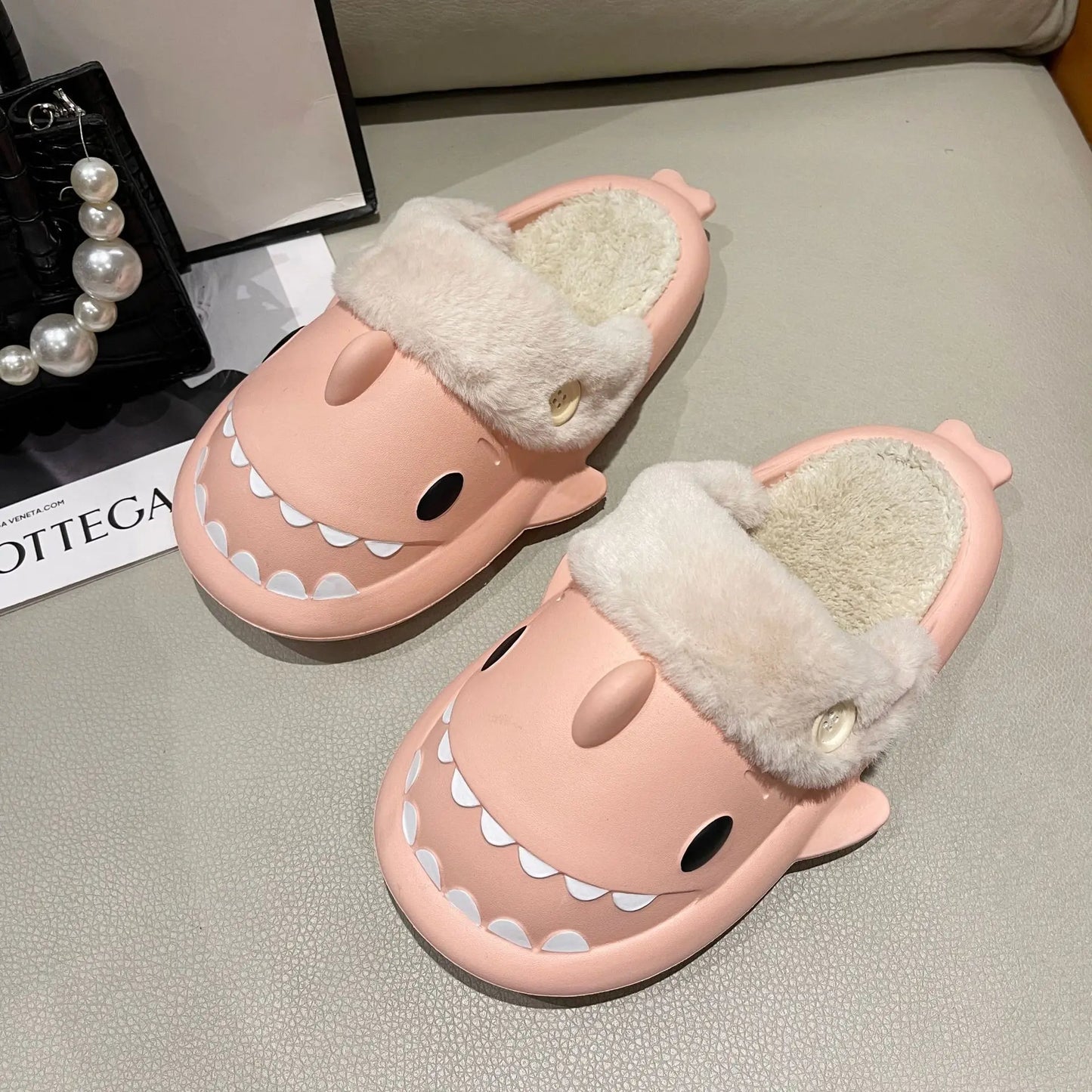 Shark Cotton Slippers Woman Waterproof Winter Indoor Non-slip Slides Plush Home Warm Couple Shark Flip Flops Sandals Flat Shoe