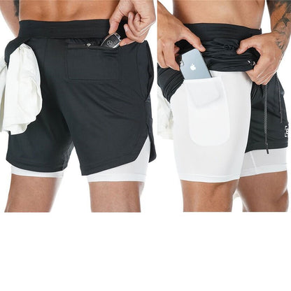 Men's Quick-drying Running Fitness Fake Two-piece Double-layer Five-point Sports Men Shorts