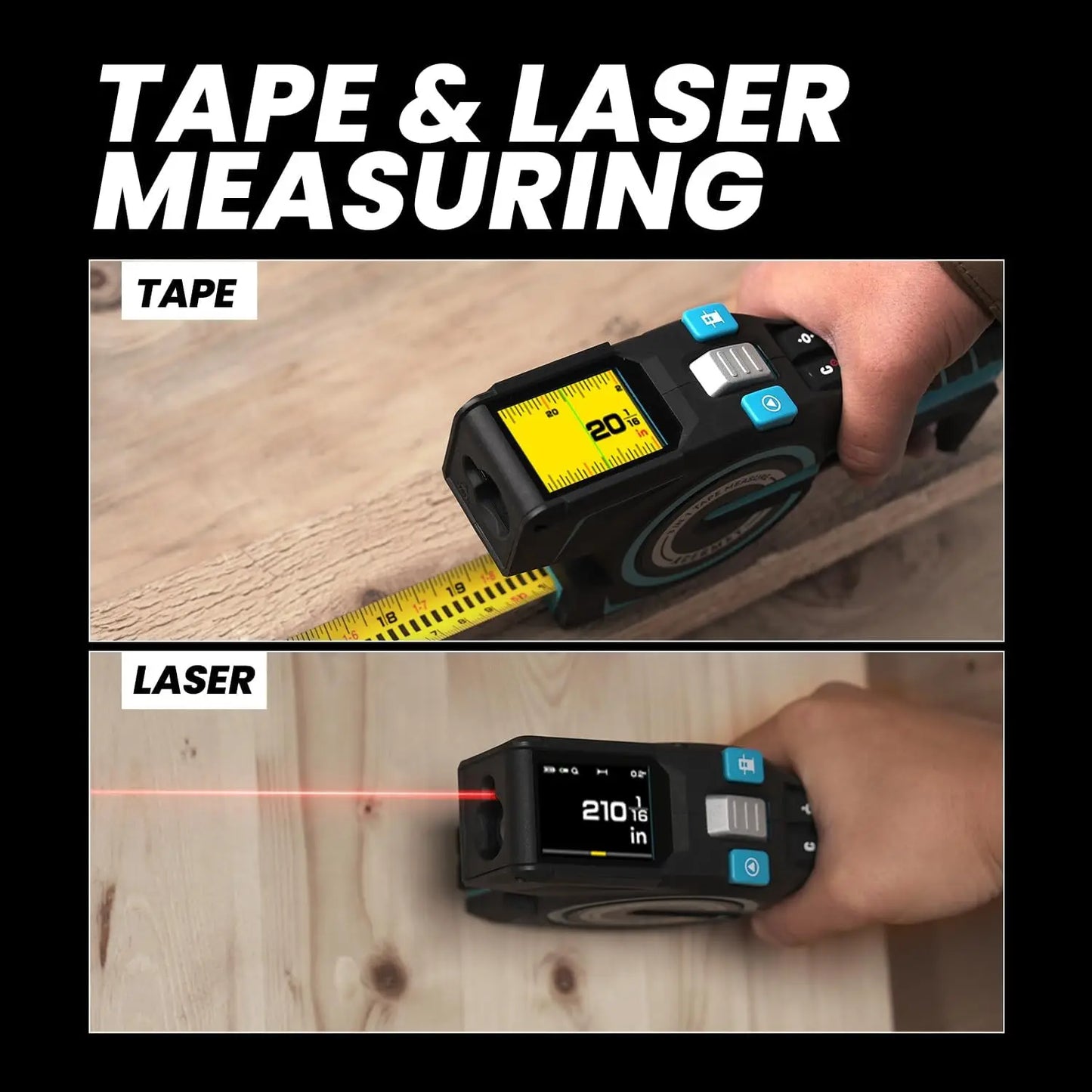 3-in-1 Digital Tape Measure, 330Ft Laser Measurement Tool & Auto Lock Tape with Instant Digital Readout,