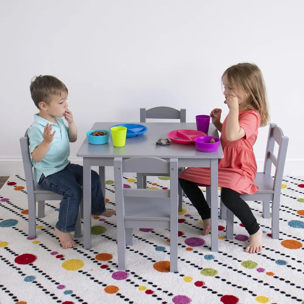 Children's wooden table and set of 4 chairs, grey