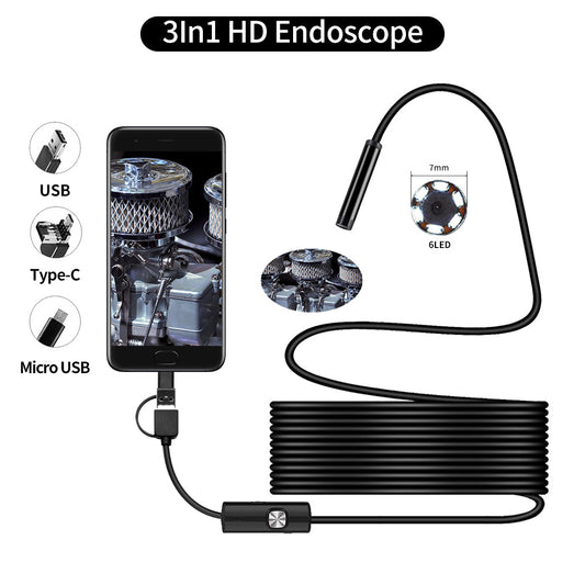 Endoscope 3 In 1 USB Micro USB Type-C Borescope Inspection Camera Waterproof For Smartphone With OTG And UVC PC