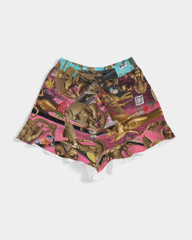 Abstrak dragonfly Women's All-Over Print Ruffle Shorts