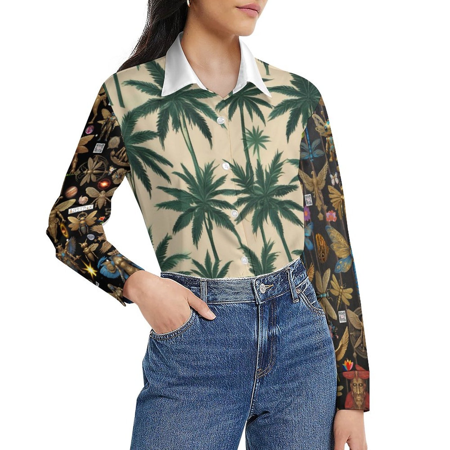 Women's Flower Blouse Long Sleeve DS20079 (All-Over Printing)