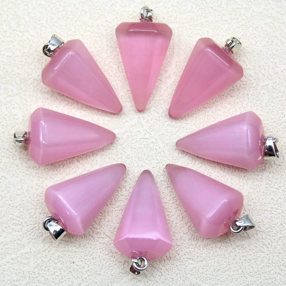 24pcs Natural Stone Reiki Pendulum Divination Pendant Amethyst Quartz Crystal Agate Suitable for DIY Necklace Jewelry Pendant