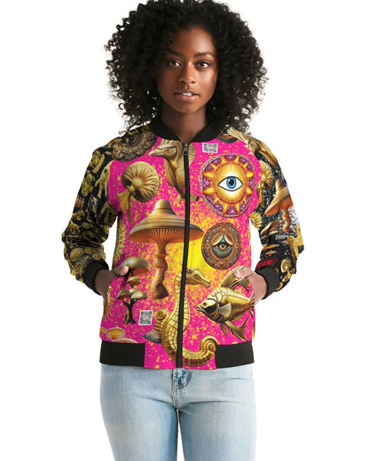 Eye and Face Abstrak Women's All-Over Print Bomber Jacket