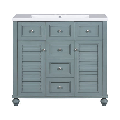 36 "bathroom makeup cabinet with resin sink combination and 2 drawers, with soft closing door, blue color