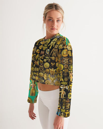 Hybrid Ancient Egypt Abstrak Women's All-Over Print Cropped Sweatshirt