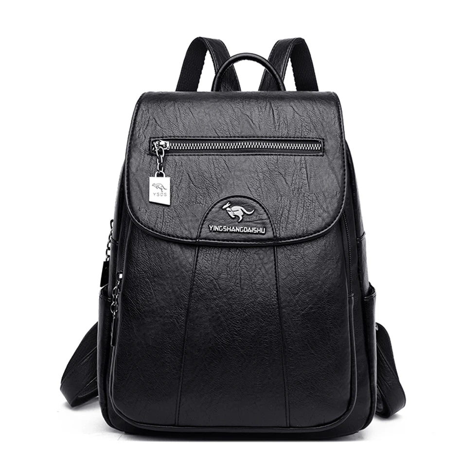 Women 's Backpack 2022 New High Quality Soft Leather Leisure Travel Large Capacity School Bags for Teenage Girls Black Mochila