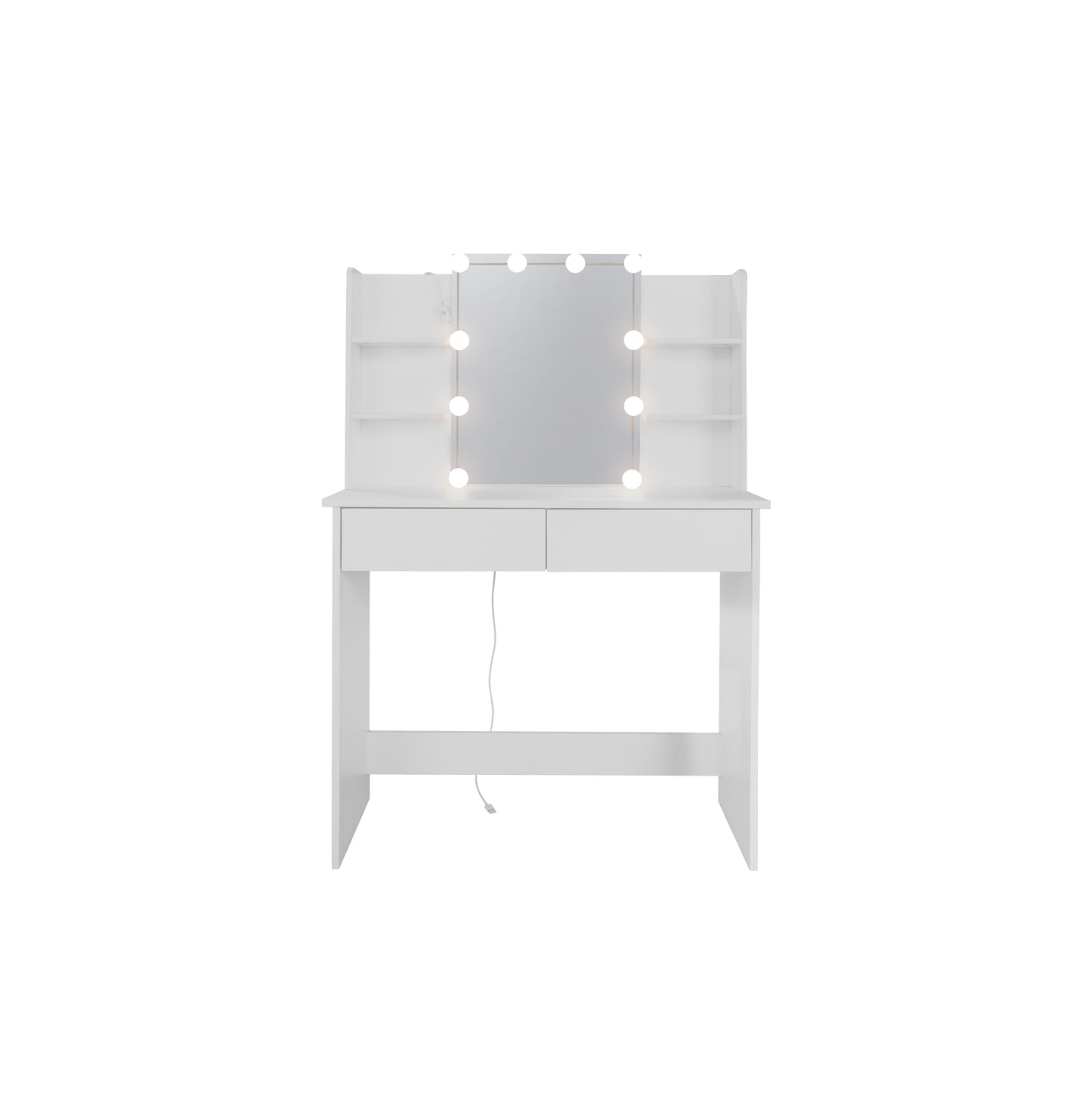 Makeup Vanity Desk With LED Lighted Mirror ,Dressing Table Set With 2 Large Drawers 10 LED Light ,White Color