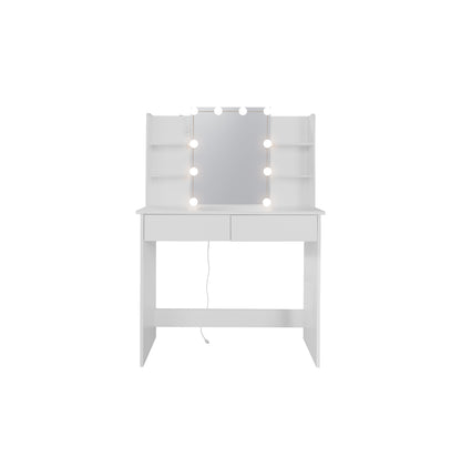 Makeup Vanity Desk With LED Lighted Mirror ,Dressing Table Set With 2 Large Drawers 10 LED Light ,White Color