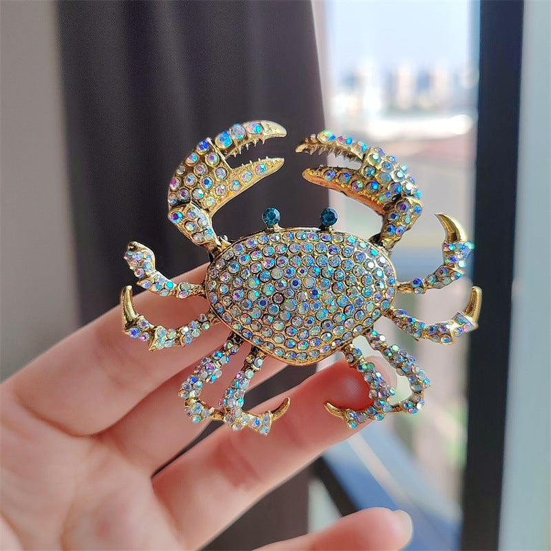 Full diamond crab brooch female niche high-end pin suit accessory