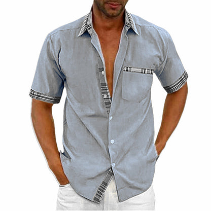 Men's Short Sleeve Contrast Fashion Button-Up Shirt