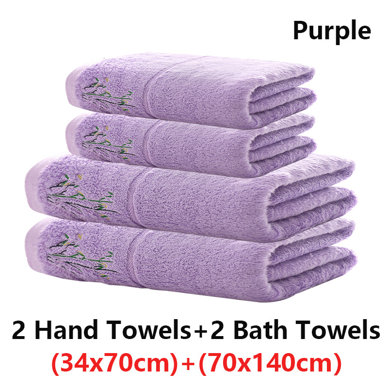 Embroidered Bamboo Fiber Towel Set for Adult High Quality Solid Color Super Absorbent Bath Towel Home Bath Towels & Hand Towels