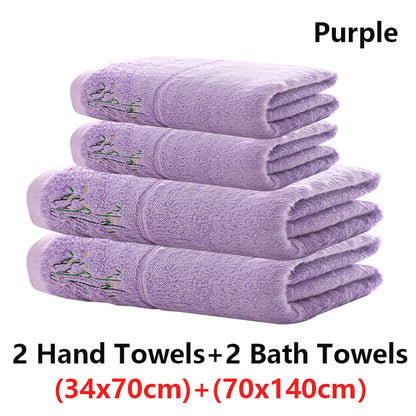 Embroidered Bamboo Fiber Towel Set for Adult High Quality Solid Color Super Absorbent Bath Towel Home Bath Towels & Hand Towels