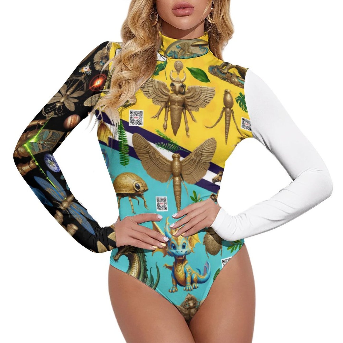 High-collar Long-sleeve Bodysuit NZ056 (All-Over Printing)