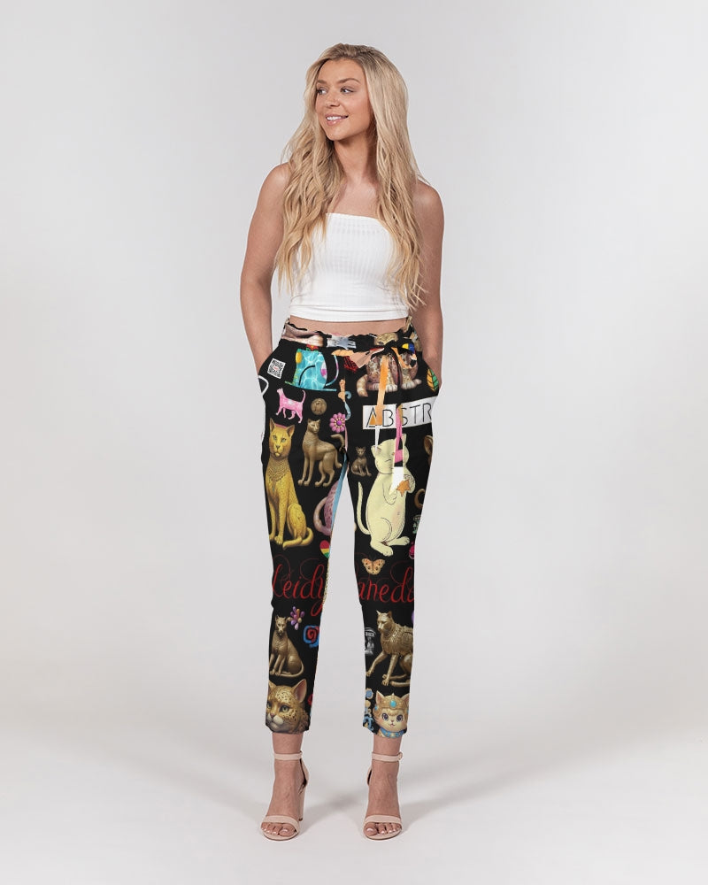 Leidy Abstrak Women's All-Over Print Belted Tapered Pants