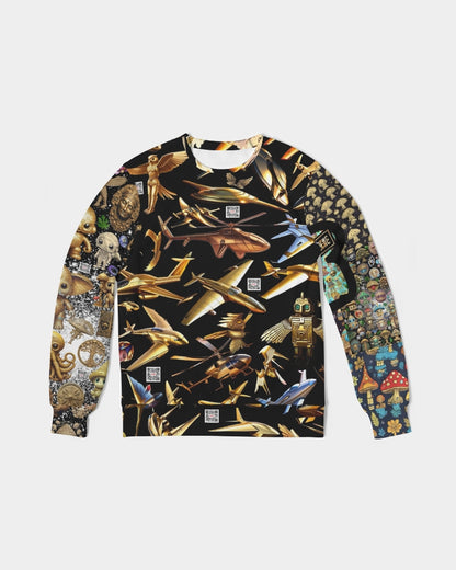 Elephant Collection Men's All-Over Print Classic French Terry Crewneck Pullover