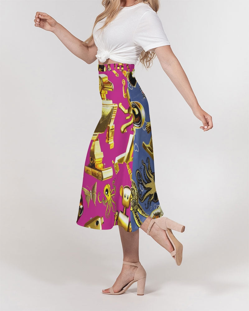 Robotic Abstrak Women's All-Over Print A-Line Midi Skirt