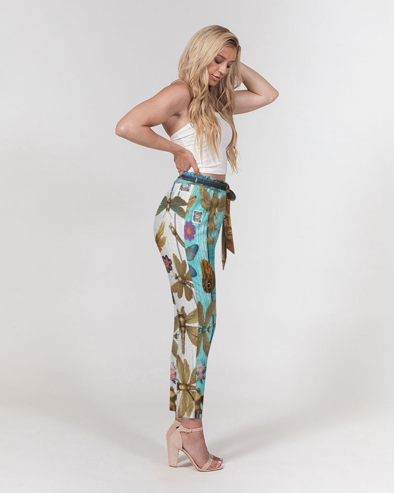 Abstrak dragonfly Women's All-Over Print Belted Tapered Pants