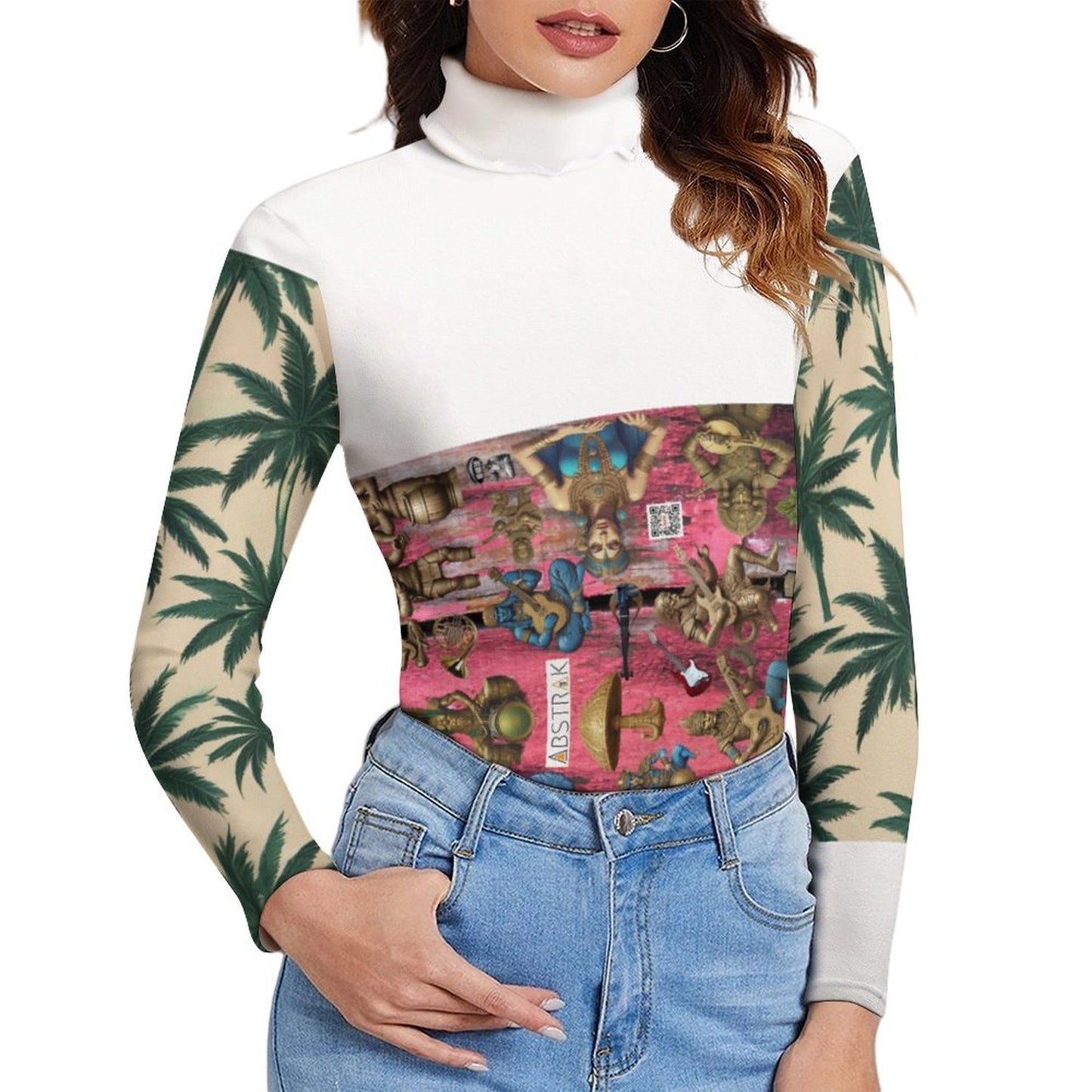 Women Long Sleeve Turtleneck Sweater MY08 (All-Over Printing)