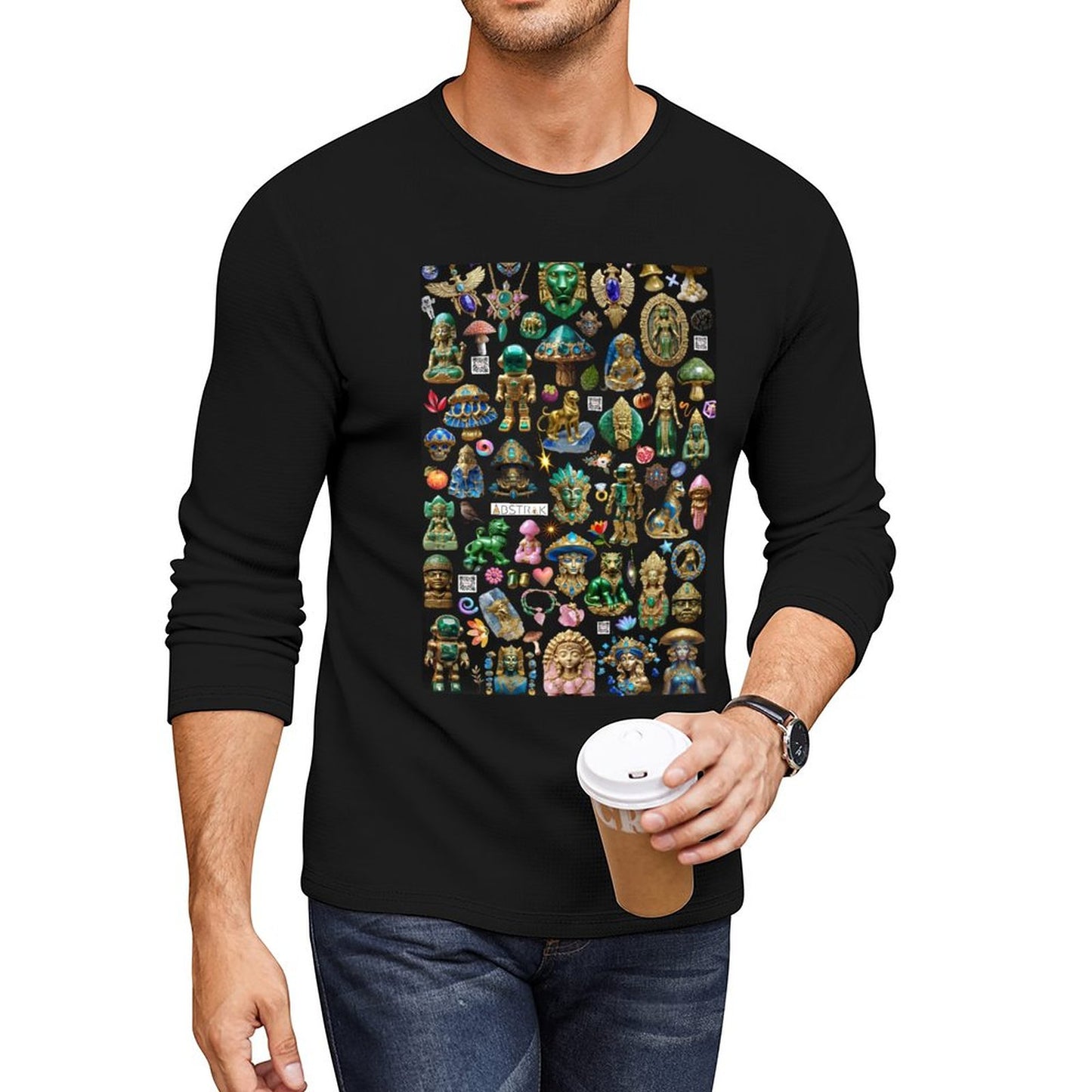 DTG 180gsm Men's Crewneck Long Sleeve T-shirt (Front Printing)