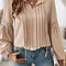 Pale Khaki Solid Color Casual Lace-Up V-Neck Pleated Shirt