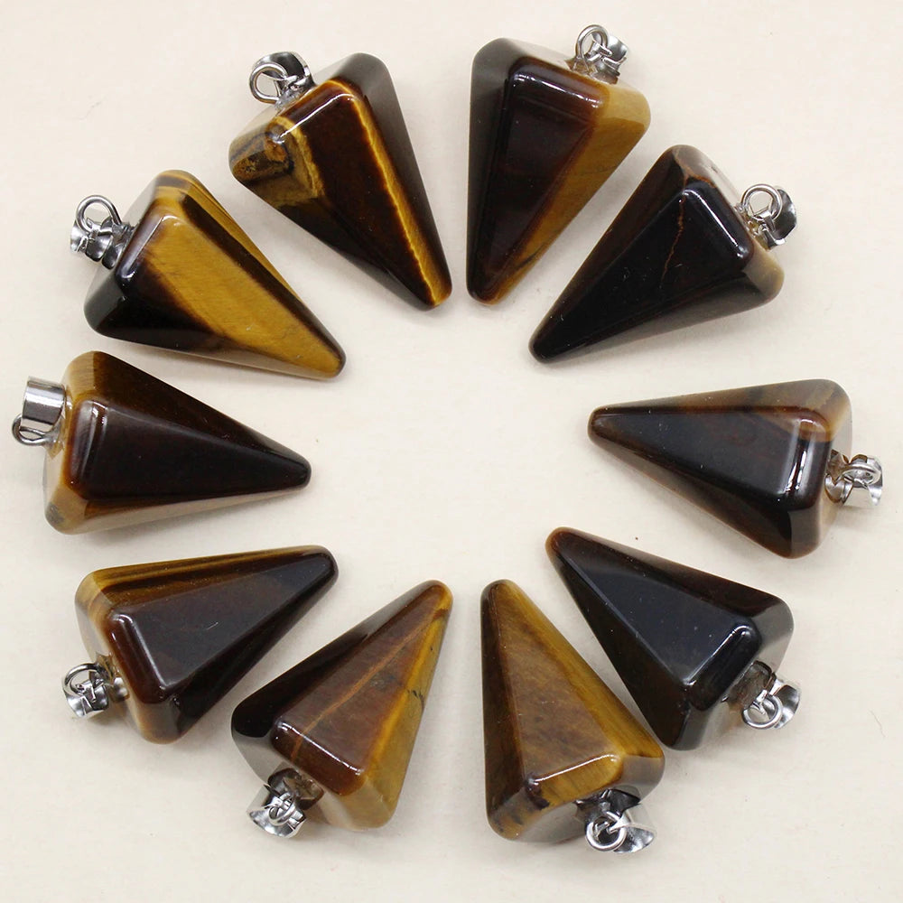 24pcs Natural Stone Reiki Pendulum Divination Pendant Amethyst Quartz Crystal Agate Suitable for DIY Necklace Jewelry Pendant