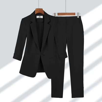 2023 Summer New Thin Jacket Blazer Casual Wide Leg Pants Two Piece Elegant Women's Pants Set Office Outfits Business Clothing