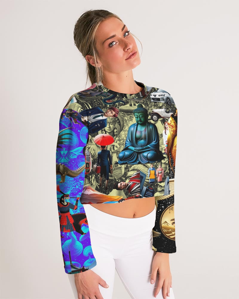 Trendy Abstrak Pattern Women's All-Over Print Cropped Sweatshirt