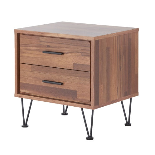 Walnut 2-Drawer Accent Table With Hairpin Legs