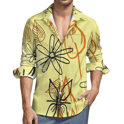 Autum Coconut Tree Shirts Flower For Men 3D Printed Men's Hawaiian Shirt Beach Long Sleeve Shirts Fashion Tops Tee Men's Blouse