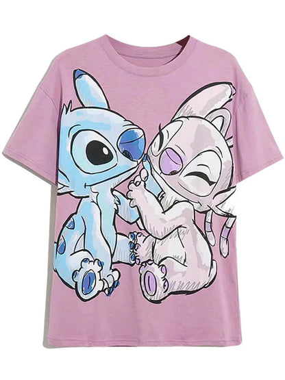 Disney T-Shirt Bambi Deer Fashion Women T-Shirt Summer Cartoon O-Neck Short Sleeve T-Shirt Women Casual Tee Tops Female Femmes