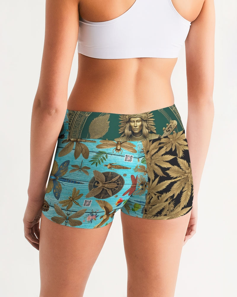 Abstrak dragonfly Women's All-Over Print Mid-Rise Yoga Shorts