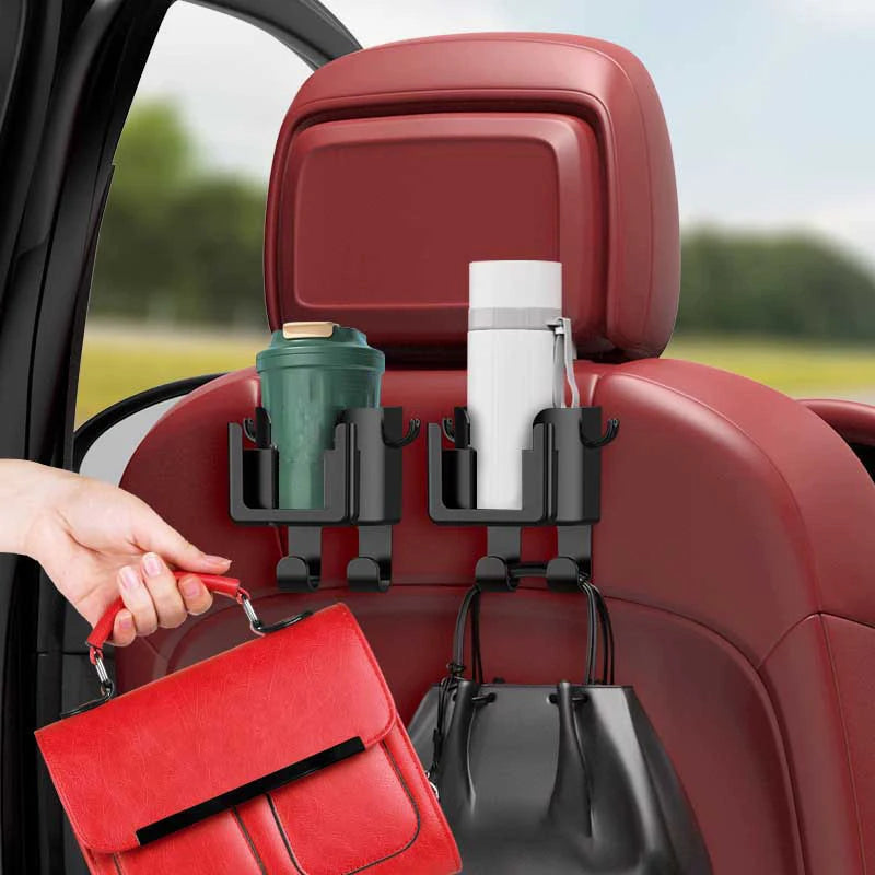 1Pc Car Seat Headrest Hook Hanger Organizer With Cup Holder Phone Holder For Handbag Fit Universal Car Accessories