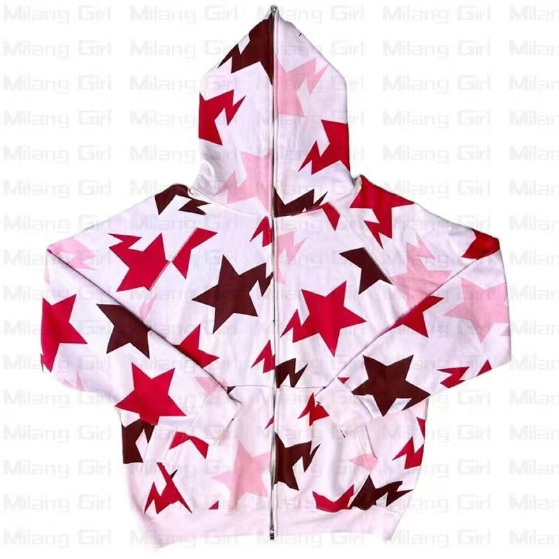 Pentagram style looped hoodie for men and women's casual hoodie, men's loose jacket