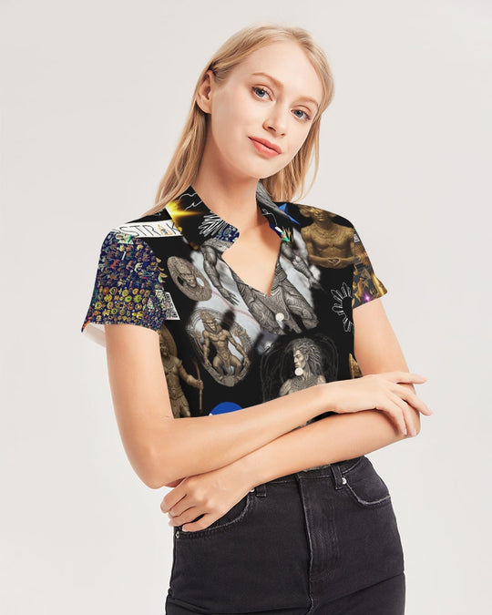 IMG_0540 Women's All-Over Print Short Sleeve Button Up