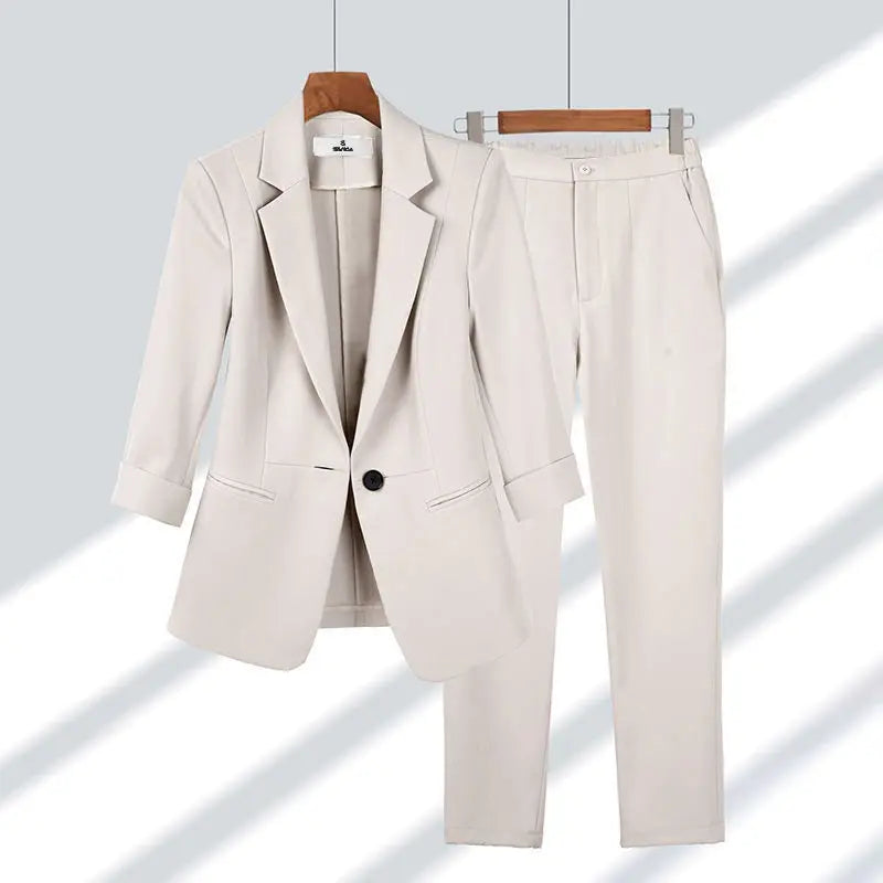 2023 Summer New Thin Jacket Blazer Casual Wide Leg Pants Two Piece Elegant Women's Pants Set Office Outfits Business Clothing