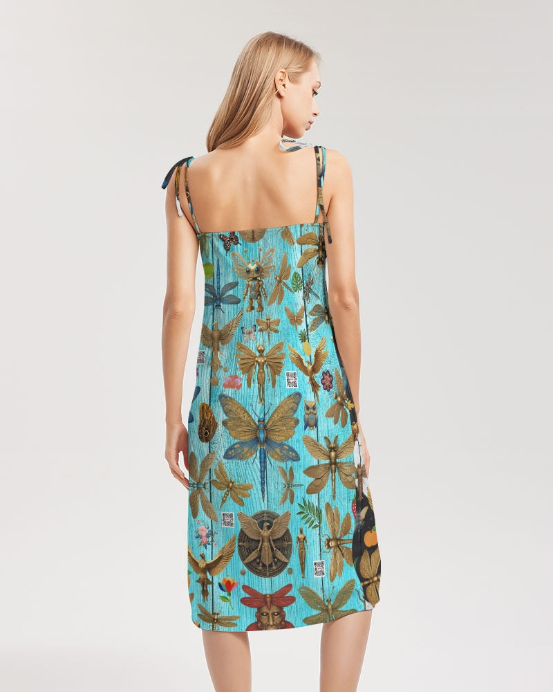 Abstrak dragonfly Women's All-Over Print Tie Strap Split Dress