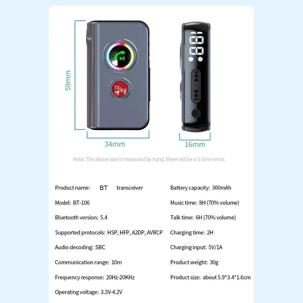 Bluetooth 5.4 Adapter Bluetooth Audio Receiving And Transmitting 2-in-1 Music Receiver Bluetooth BT-106 Bluetooth 5.4 Adapter