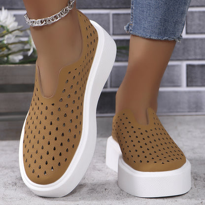 Fashion Hollow Flats Shoes Casual Versatile Thick Sole Slip-on Shallow Shoes For Women