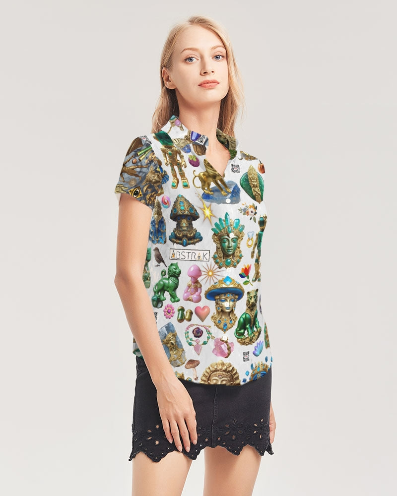 IMG_3100 Women's All-Over Print Short Sleeve Button Up