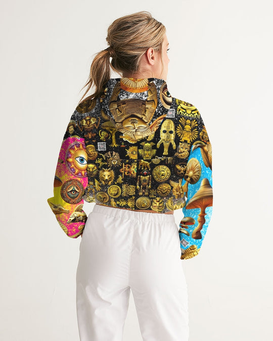 Eye and Face Abstrak Women's All-Over Print Cropped Windbreaker