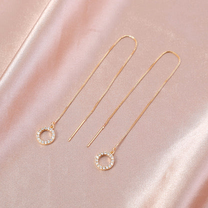 Gold Circle Long Tassel Ear Wire