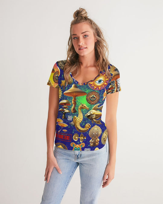 Eye and Face Abstrak Women's All-Over Print V-Neck Tee