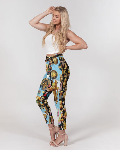 4 Annunaki Abstrak Collection Women's All-Over Print Belted Tapered Pants